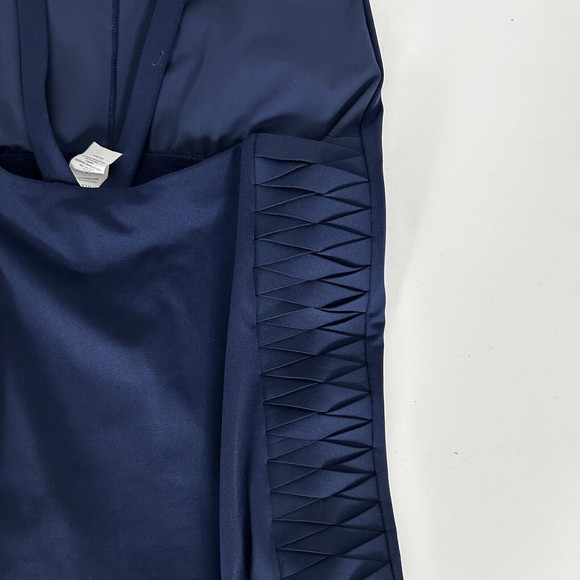 Athleta Adriata Womens Sz S One Piece Swimsuit Navy Blue Woven Panel Round Neck - Picture 10 of 15